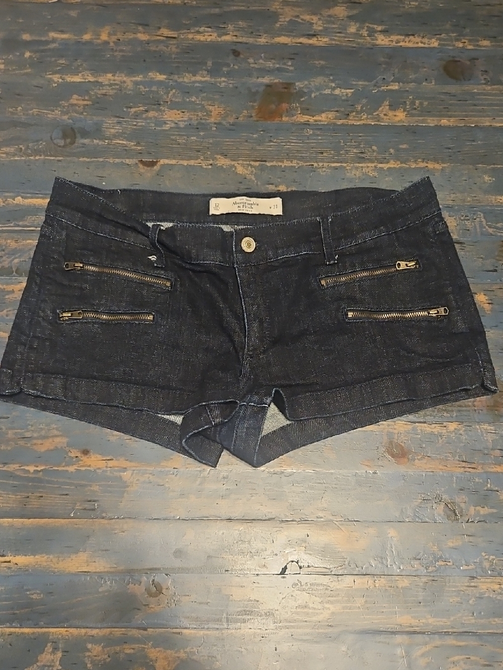 Abercrombie & Fitch Dark Indigo Denim Zip-Front Low-Rise Shorts